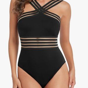 Hilor Women's One Piece Swimwear Front Crossover Swimsuit Size Medium